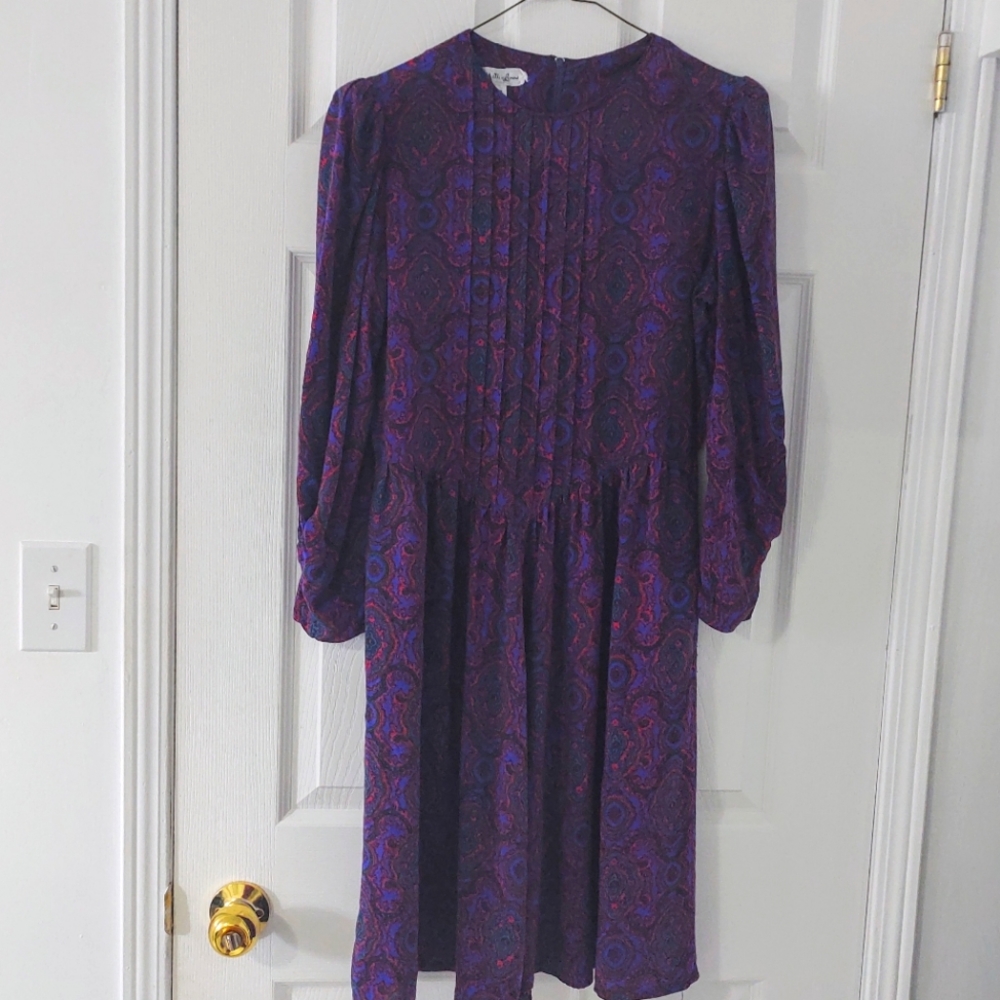 2/$24 80s Vintage Paisley Print Dress with pockets, pleating, puffed sleeves